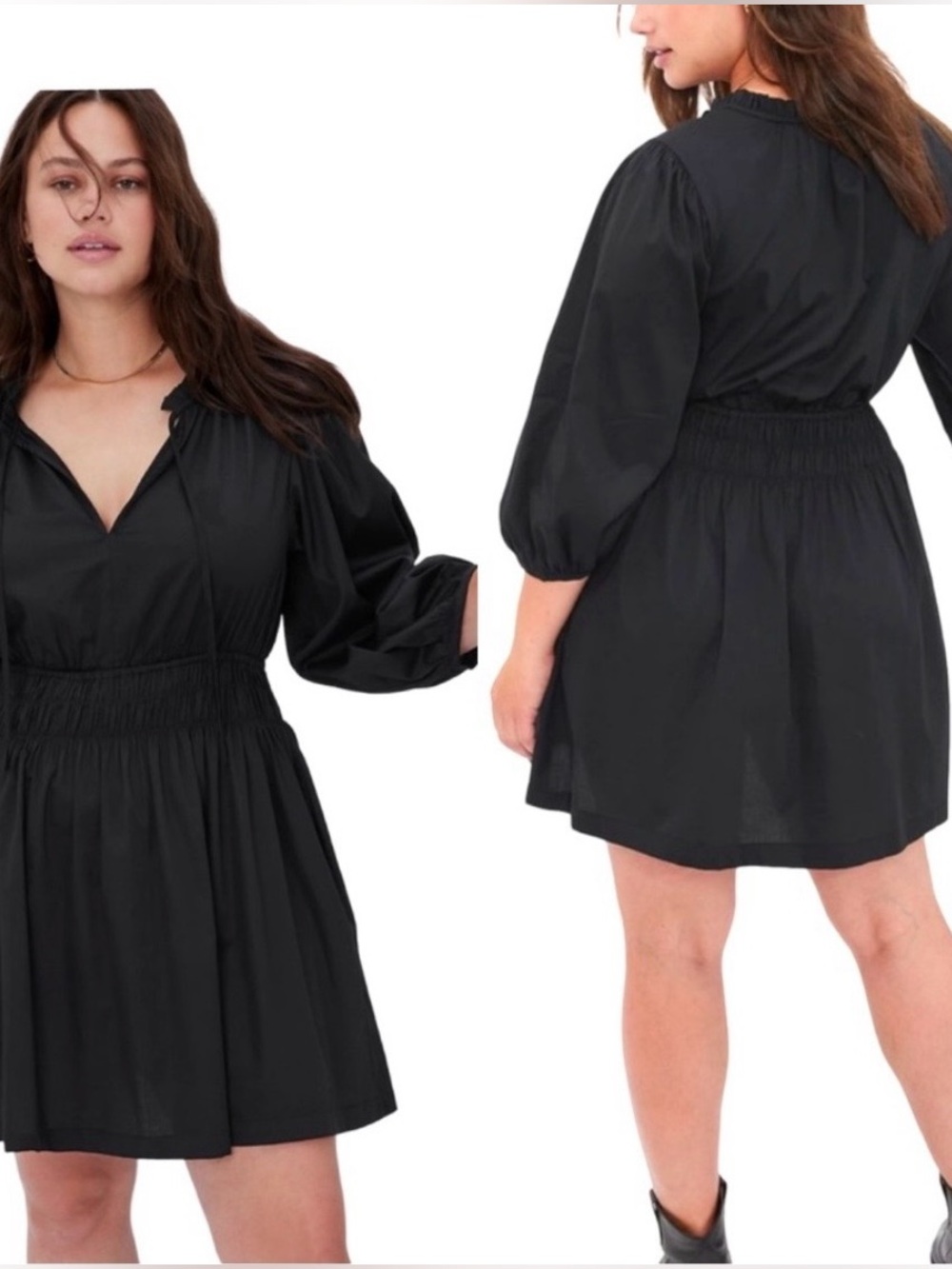 GAP Black V-Neck Smocked Waist Midi Dress